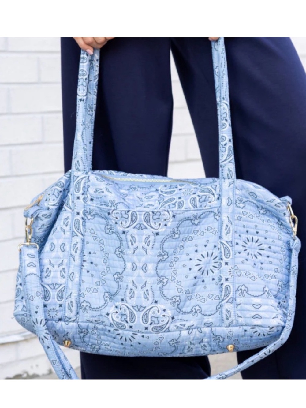 Pink Lily Lilah Blue Quilted Paisley Duffle Bag